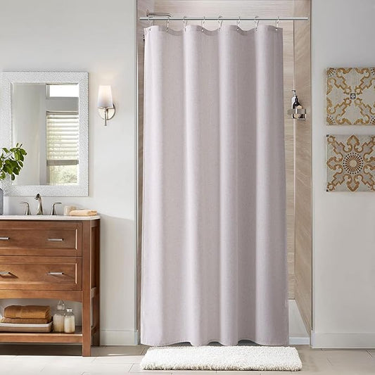 Naturoom 48 Inch Shower Curtain - Stall Narrow Half Green Linen Ultra Thick Fabric Shower Curtain Set with Hooks, Boho Farmhouse Rustic RV Camper Bath Curtains for Bathroom, Champagne, 48x72
