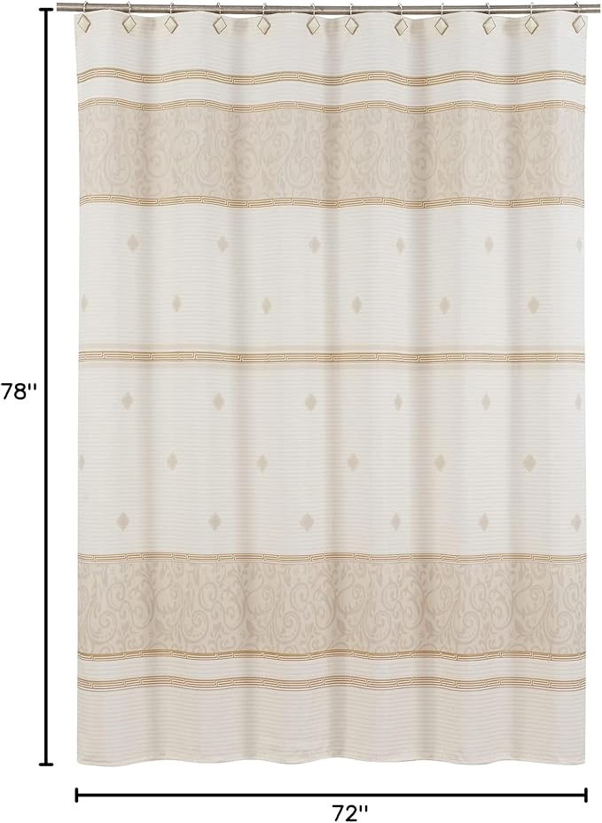 Seville Farmhouse Tan Polyester Stripes Printed Modern Shower Curtain,Decorative Yellow Waterproof Fabric Bathroom Curtains,72" W x Extra 78" L