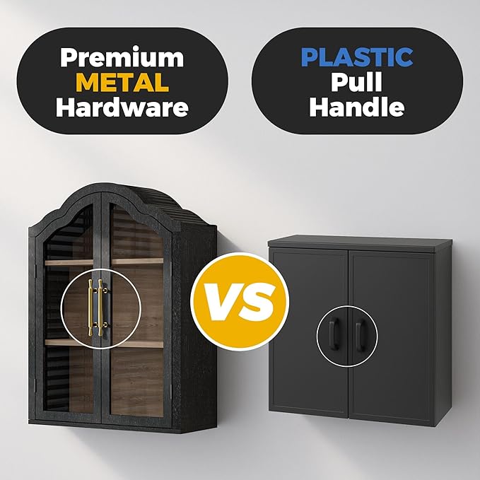 Furnaza Black Arched Wall Mounted Cabinet, Display Medicine Cabinets with Tempered Glass Doors and Adjustable Shelf for Bathroom,Kitchen,Living Room