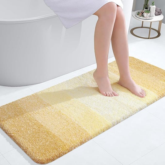 OLANLY Bathroom Rugs Mat 47x20, Extra Soft Absorbent Microfiber Bath Rug, Rubber Backing, Quick Dry, Machine Washable Bath Mats for Bathroom Floor, Tub and Shower, Home Decor Accessories, Light Yellow