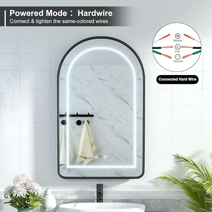 20x31 Inch Arched Medicine Cabinet with LED Mirror - Black Recessed Bathroom Storage, Dimmable Anti-Fog Lighted Mirror Cabinet, Black Arched Medicine Cabinet,Adjustable Shelves