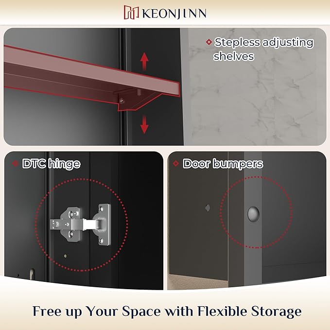 Keonjinn 24” x 30” Black Bathroom Medicine Cabinets with Mirror Recessed or Surface Wall-Mounted Aluminum Alloy Metal Framed Beveled Bathroom Mirror, Large Single Door Farmhouse Storage Cabinet Mirror