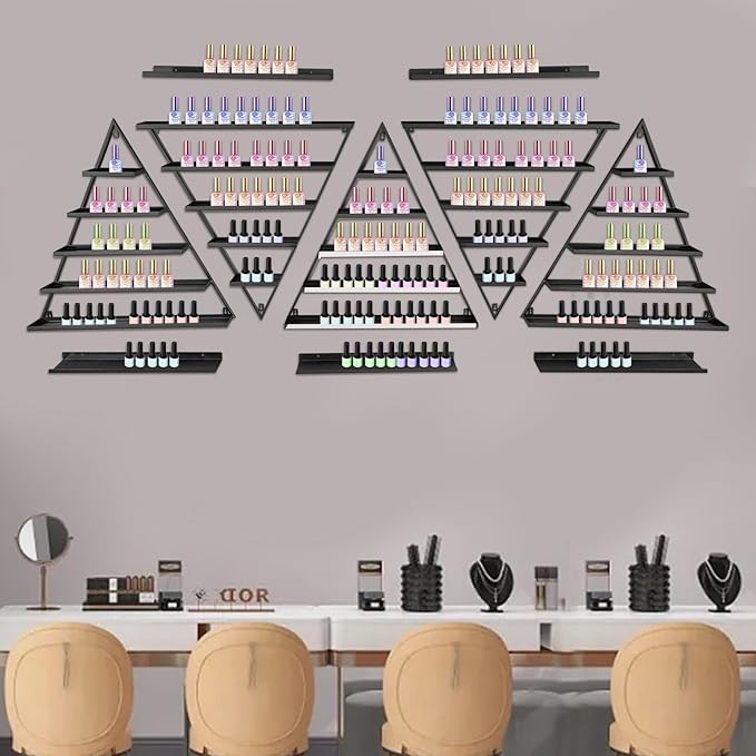10PCS Nail Polish Racks, 5 Tiers Triangular Nail Polish Racks, Nail Polish Shelf for Wall Cosmetics Display Racks for Perfume Lipstick Essential Oil Organize for Salons Beauty Shops (Black)