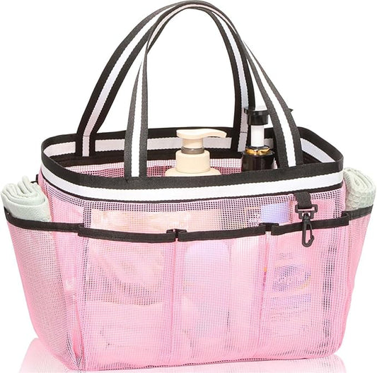 XL Mesh Shower Caddy Portable Shower Bag for College Dorm Camping Travel Gym(Pink)