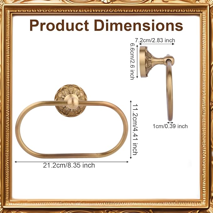 Antique Brass Towel Rack Holder, Oval Retro Brass Hand Towel Ring Wall Mounted Bathroom Accessories for Home Hostel