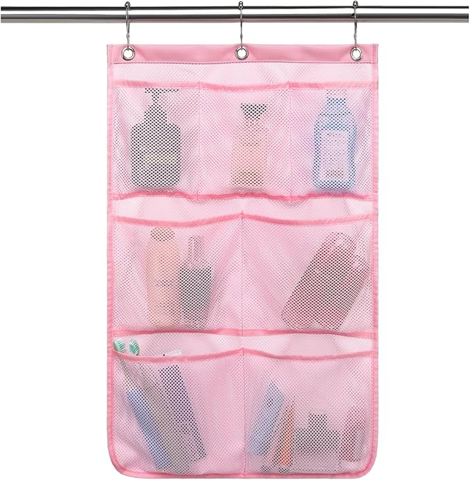GYEUKHAM Hanging Mesh Shower Caddy for Bathroom - Quick Drying Portable Shower Organizer with Multiple Pockets for Soap,Shampoo and Cruise Ship Essentials Saving Bathroom Storage,Pink,1 Pack