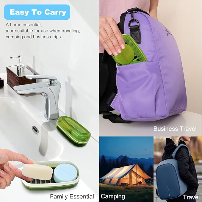 HAYSNA Solid Shampoo Bar Holder, Large Bar Soap Holder, Travel Soap Container, Soap Box with Draining Layer, Soap Case for Bathroom, Traveling, Gym, Camping (Green Style-1-Large)