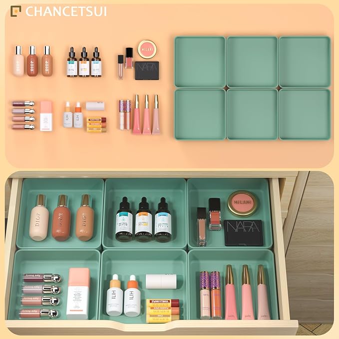 CHANCETSUI Square Makeup Countertop Organizer Holder : Stackable Vanity Trays for Bathroom Storage
