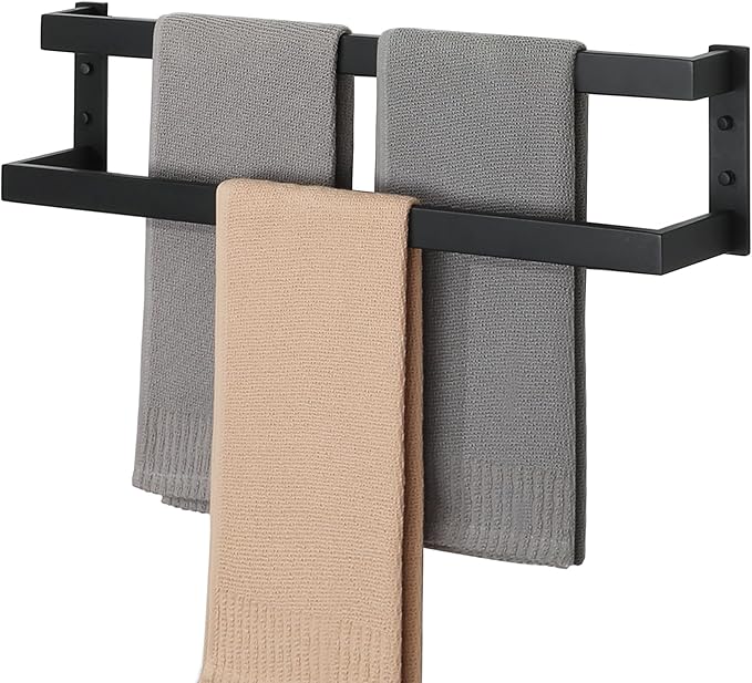 Alise Double Towel Bar, 24" Towel Racks for Bathroom Wall Mounted SUS304 Stainless Steel, Heavy Duty Bathroom Towel Holder, Quick Drying Towel Hanger, Matte Black