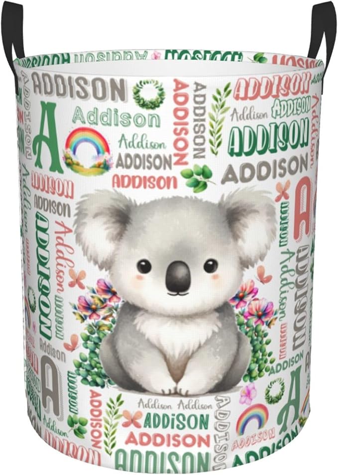 Personalized Koala Laundry Basket For Baby Kids Boys Girls Adult Custom Hamper Basket With Name For Bathroom Bedrooms Collapsible Baby Laundry Basket, Dirty Clothes Hamper With Handles