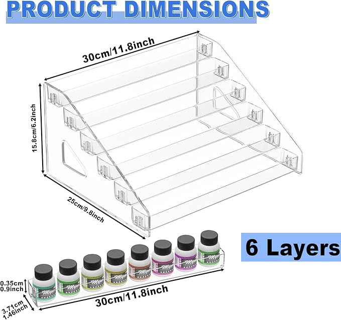 6 Layers Acrylic Paint Organizer, Painting Bottle Holder, Miniature Paint Holder, Craft Hobby Rack Shelf, Snap-on Design Easy Assembly Storage Rack for Citadel, Apple Barrel, Folkart -2oz Craft Paints