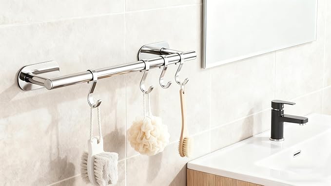 SEIDO Adhesive Towel Bar for Bathroom, 304 Stainless Steel Hand Towel Holder Chrome, 16 Inch Towel Racks for Bathroom, No Drilling Needed, Polished Chrome