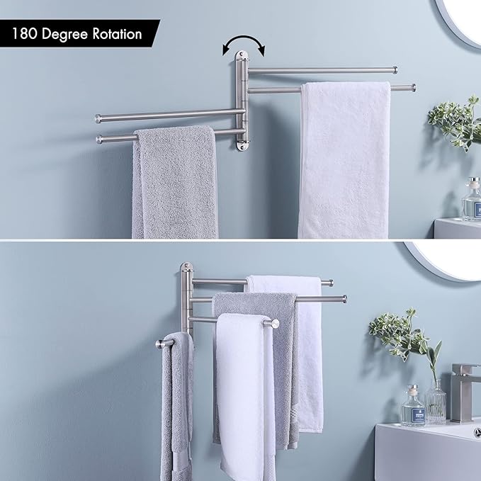 KES Bathroom Towel Rack 15.5-Inch, Swivel Towel Bar 4-Arm, Swing Out Towel Bar Wall Mounted, SUS304 Stainless Steel Brushed Finish, A2103S4L40-2