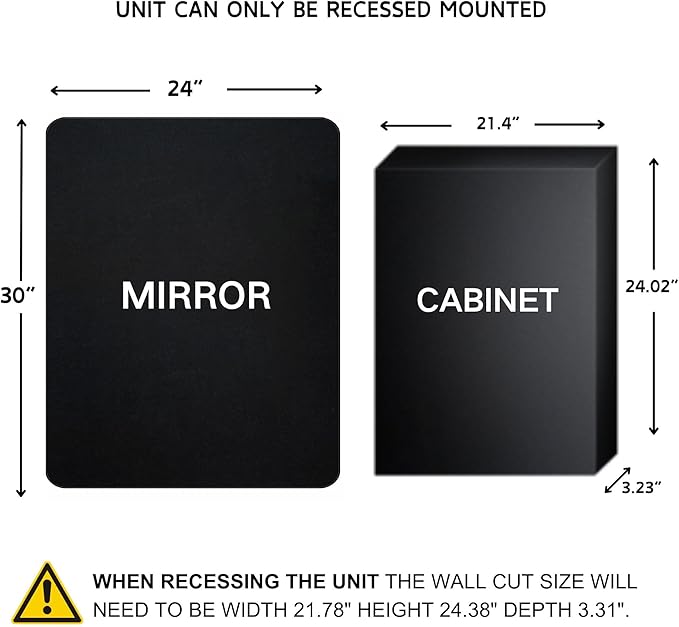 Matt Black Rectangle Recessed Bathroom Medicine Cabinet with Mirror Stainless Steel Metal Framed Rounded Rectangular Bathroom Cabinet with Mirror 24x30''