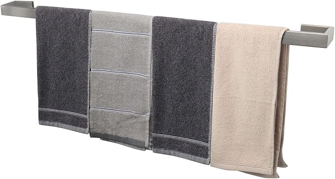 TocTen Bath Towel Rack - Square Base Thicken SUS304 Stainless Steel Towel Bar for Bathroom, Bathroom Bar Accessories Towel Rod Heavy Duty Wall Mounted Towel Holder (Brushed Nickel, 33 Inch)