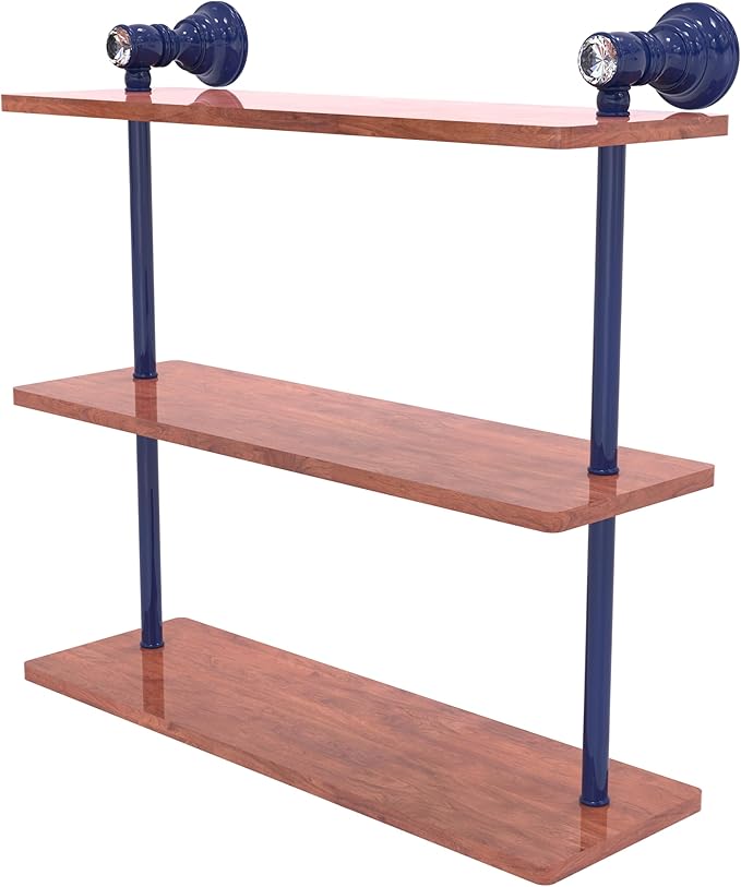 Allied Brass CC-5-16-IRW-MBL Carolina Crystal Collection 16 Inch Triple Wood Shelf, Mediterranean Blue