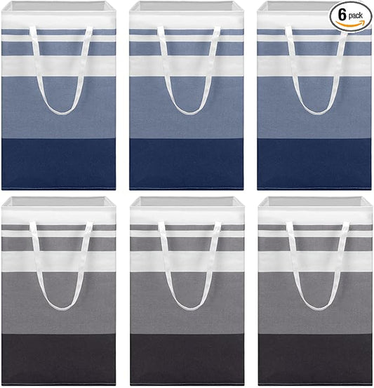 Foaincore 6 Pieces 75 L Laundry Hamper Basket Organizer Large Laundry Bag Bulk Waterproof Collapsible Clothe Storage with Handles for Dorm Room Bedroom Towels (Dark Blue,Black Gray)