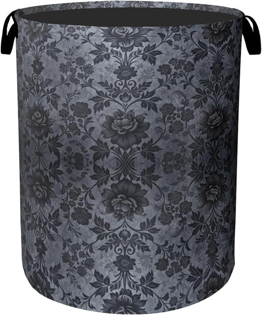 Black Damask Flower Laundry Basket - Large Laundry Hamper with Handles, Space Saving Foldable Design for Nursery