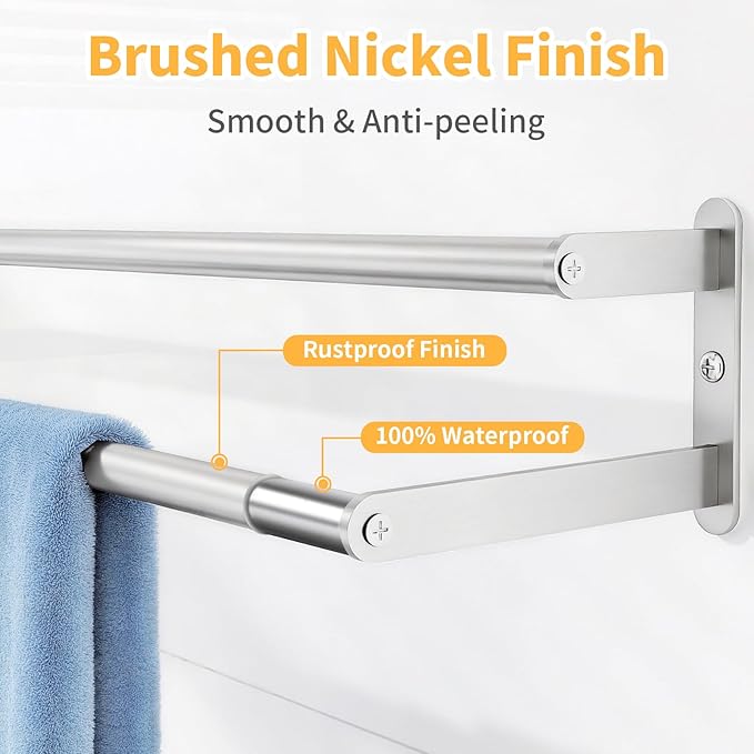 Double Towel Bar, 24Inch Towel Rack for Bathroom Wall Mounted, Stainless Steel Double Bath Towel Bar, Wall Towel Holder for Bathroom, Double Towel Rod Towel Hanger for Wall (Brushed Nickel)