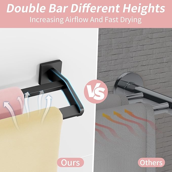 Double Towel Bar, Towel Racks for Bathroom, 32 Inch Heavy Duty Stainless Steel Bathroom Towel Holder Rod Wall Mounted, Bath Towel Rack, Matte Black