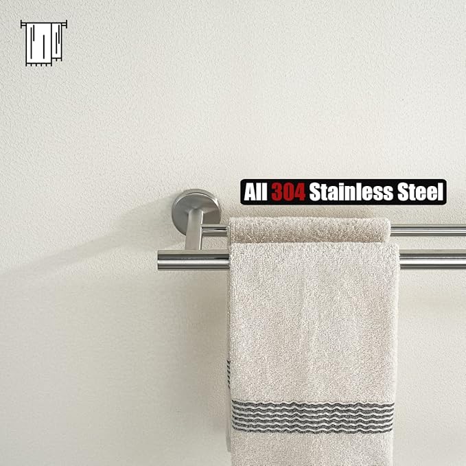 JQK Double Towel Bar 27 Inch, Brushed Steel Useable Length 24 Inch 304 Stainless Steel Thicken 0.8mm Bath Towel Rack for Bathroom, Towel Holder Wall Mount 2 Pack, TB100L24-BN-P2