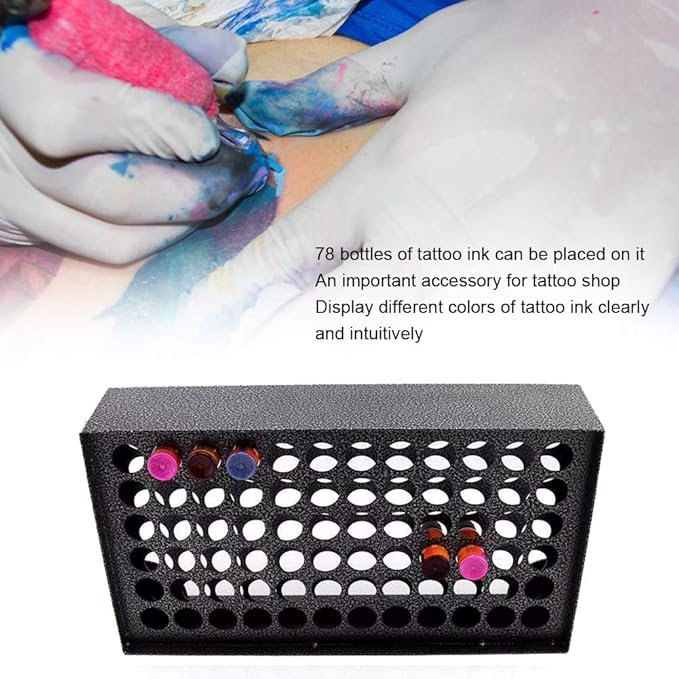 Zerone Elegant Black Pigment Rack, 78 Holes Wall Mounted Ink Organizer, Permanent Makeup Ink Display Holder