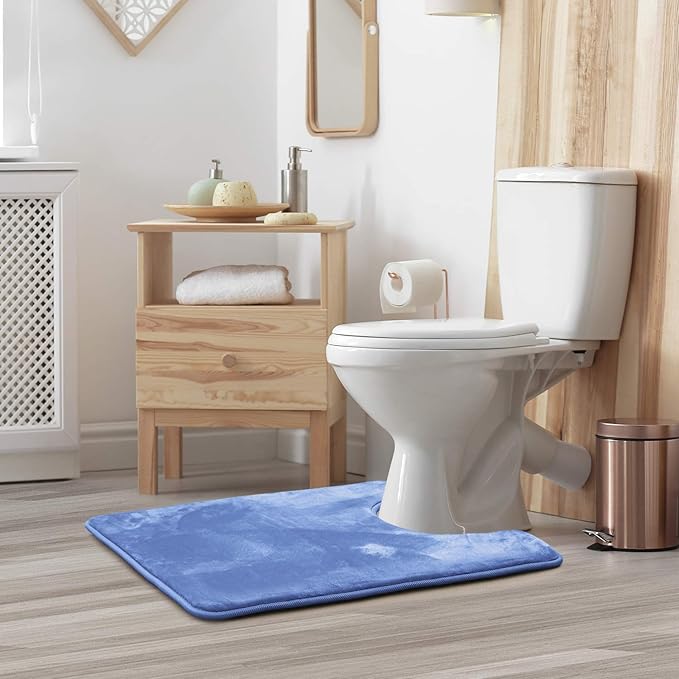 Clara Clark Bathroom Rugs, Velvet Memory Foam Bath Mat, Non-Slip, Machine Washable Bath Rugs - Dries Quickly, Ultra Soft Plush Bath Mats for Bathroom, 20 x 24, Calm Blue