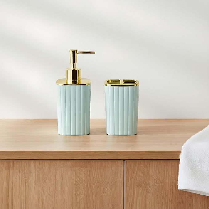 2Pack Bathroom Accessories Set, Sage Green Bathroom Set. Bathroom Toothbrush Holder Set, Includes Dispenser and Toothbrush Holder. Bohemian Bathroom Accessories