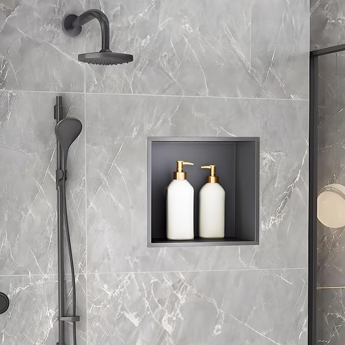 SaniteModar Shower Niche, Stainless Steel Shower Niche No Tile Needed, Recessed for Bathroom Storage (Gray, 12x12)