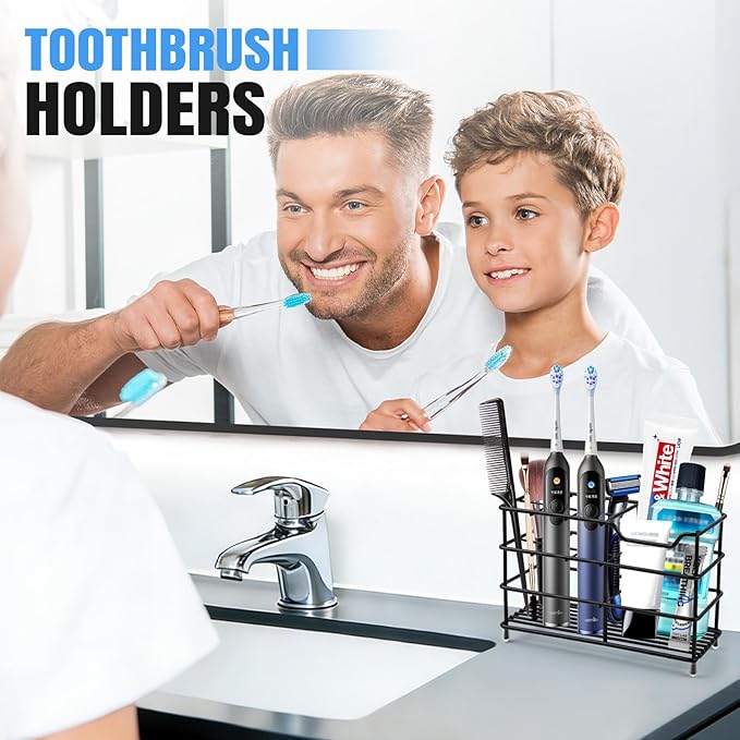 Toothbrush Holders for Bathrooms, Stainless Steel Toothbrush Holder for Kids and Adults, Electric Toothbrush and Toothpaste Holder, Rustproof Bathroom Accessories Organizer, Black Large