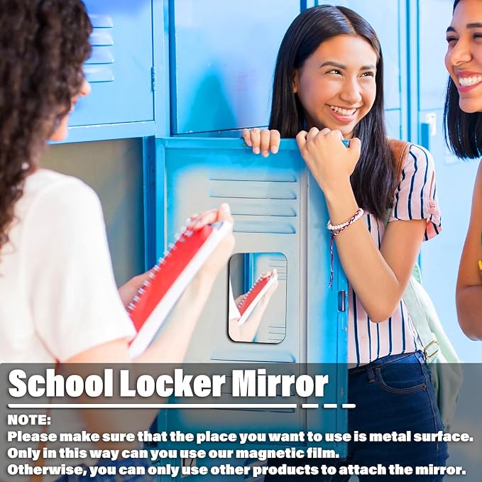 [2 Pack] 4x6 inch Magnetic Locker Mirror, Small Frameless Real Glass Mirror with Magnetic Backing, HD Reflection, Polished Safety Edges for School, Gym, Fridge & Toolbox