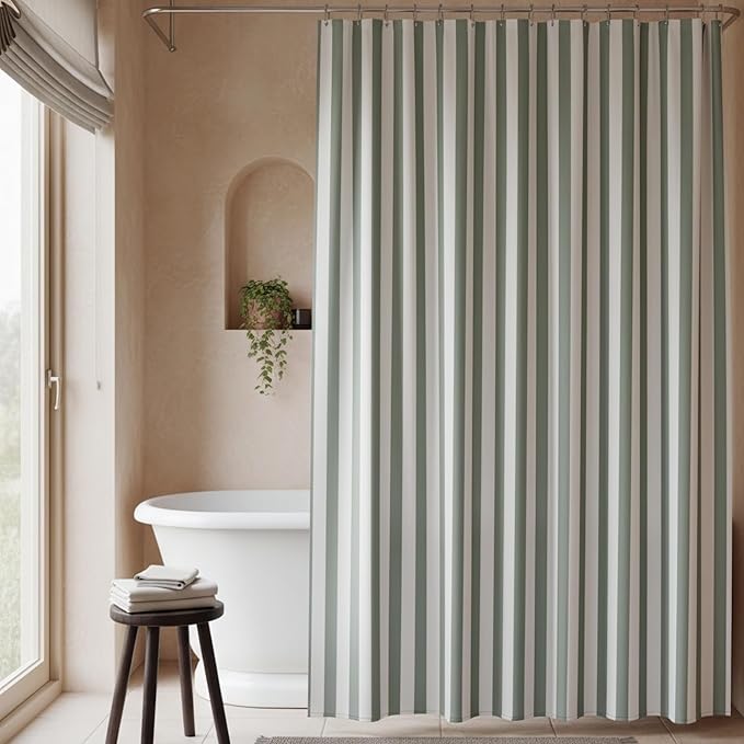 Beautiful Striped Boho Shower Curtain for Your Bathroom - Stylish 72”x72” Sage Green Curtain That Fits Perfectly with Any Bath Decor - Modern & Elegant, Ideal for Brightening Up Your Bathroom at Home