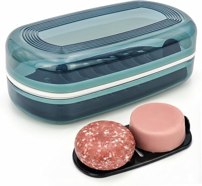 AIDIMMING Shampoo & Conditioner Bar Case, Large Plastic Travel Soap Case with Lid, Fits Duke Cannon Soap bar, Kitsch Shampoo Bar, for Travel, Camping, Gym, and Bathroom (Max, Blue)