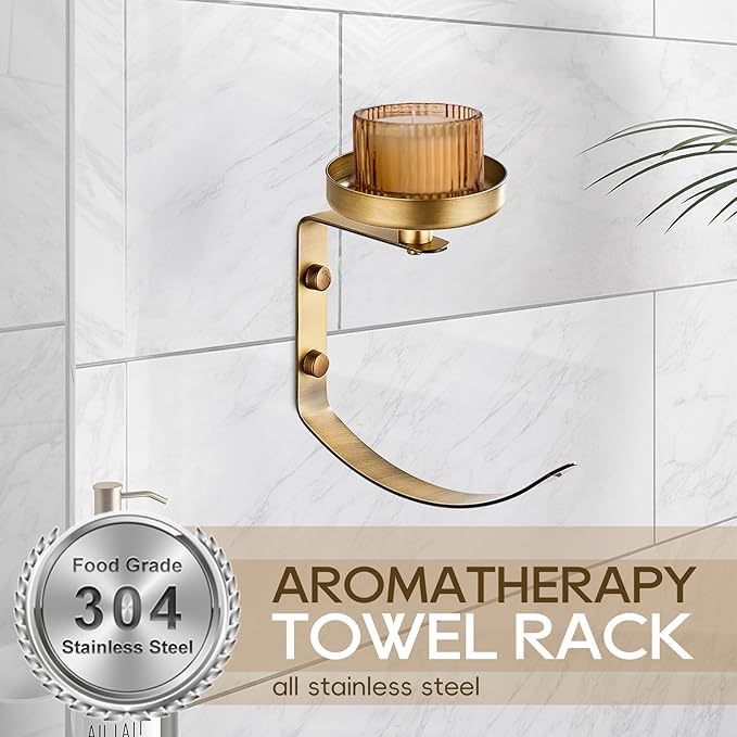 Hand Towel Holder for Bathroom with Vintage Wall Mounted Candle Holder Wall Mounted Towel Hook with Cut Candle Holder for Bathroom Decor and Accessories Antique Style YIGUANXIN