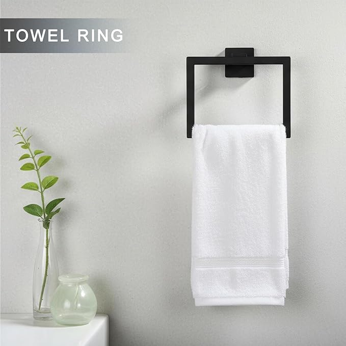24 Inch Bathroom Hardware Set, 5-Pieces Matte Black Bathroom Accessories Set, Stainless Steel Towel Rack Set, Towel Bar, Towel Hooks, Updated Toilet Paper Holder with Shelf Wall Mounted