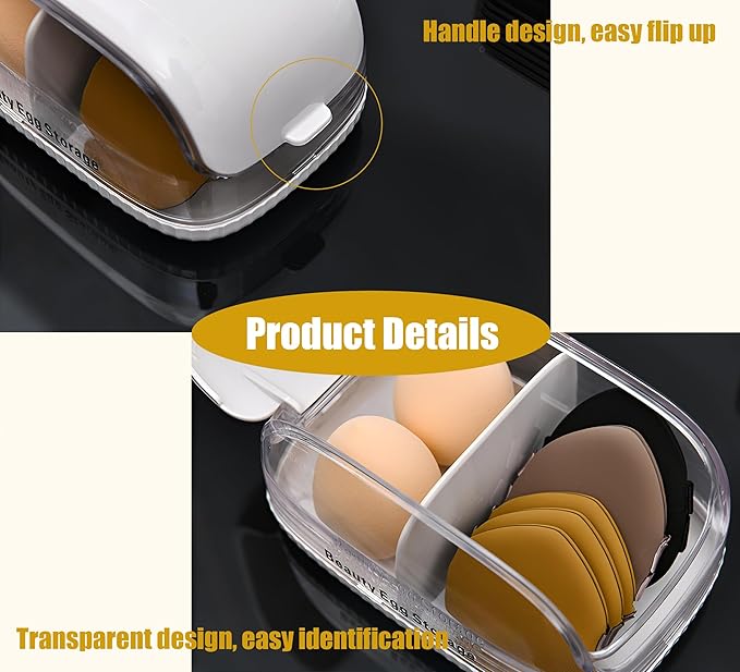 Beauty Blender Holder, Makeup Sponge Holder with Lid, Makeup Sponge Case for Countertop (Clear Lid)