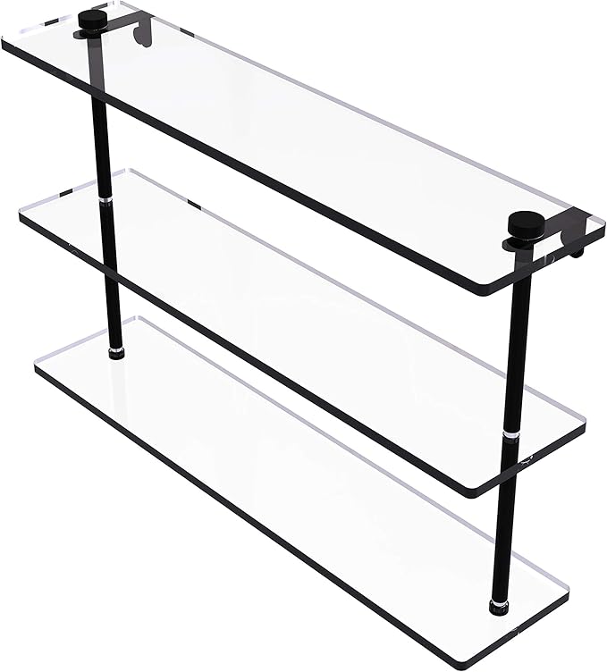 Allied Brass NS-5/22 22 Inch Triple Tiered Glass Shelf, Matte Black