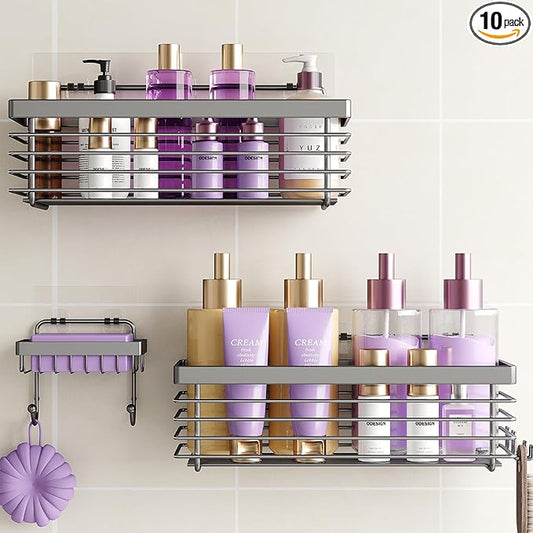 ODesign Shower Caddy 3 Pack SUS304 Stainless Steel-No Drilling-Shower Bathroom Shelves Rack,Rustproof Wall Mounted,Adhesive Shower Shelf Basket Organizer-Grey