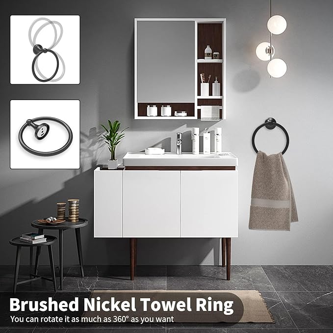 Newfun 8-Pieces 24 Inch Matte Black Bathroom Hardware Set, Bathroom Accessory Set, Includes 24" Adjustable Bath Towel Bar, Towel Rings Wall Mounted, Toilet Paper Holder, Robe Towel Hooks