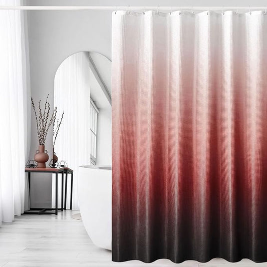 Gibelle Ombre Shower Curtain, Red Black Gradient Fabric Shower Curtain, Waffle Weave Textured Bathroom Curtains Shower Set with Hooks, Water Repellent and Machine Washable, 72 x 72