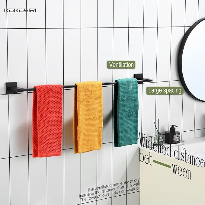 KOKOSIRI 32 Inch Bath Towel Bars Bathroom Towel Racks Towel Holder Towel Rods Kitchen Towel Hanger Bathroom Accessories Stainless Steel Wall Mounted Matte Black B4006BK-L32