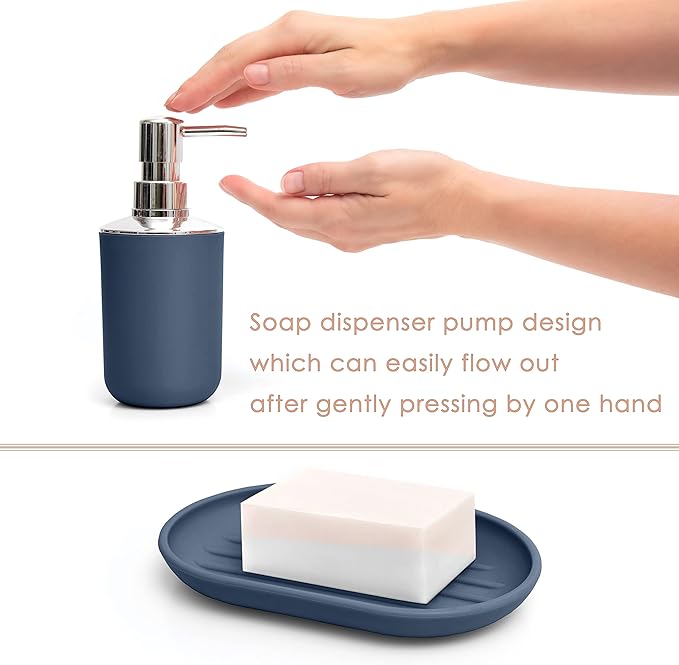 Moss & Stone 6 pcs Bathroom Accessories Set, Bathroom Decor Sets Includes Soap Dispenser, Toothbrush Holder, Toothbrush Cup, Soap Dish, A Complete Bathroom Accessories Blue Set