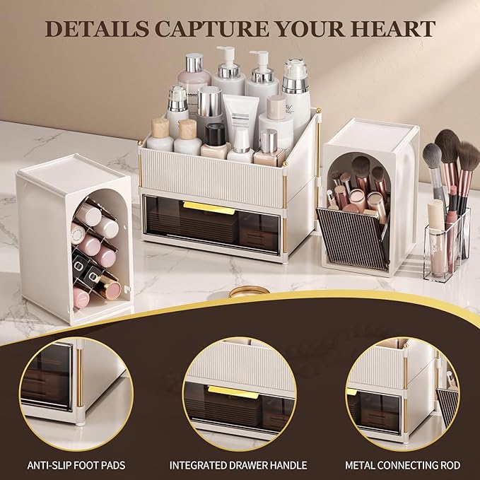 Modular Makeup Organizer, Clear Acrylic Cosmetic Storage Box with Drawer, Vanity Countertop Organizer for Makeup, Skincare and Beauty Accessories – Multiple Styles