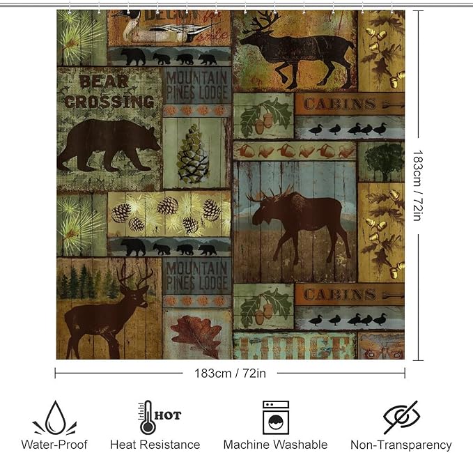 Retro Rustic Style Shower Curtain Sets with Rugs 4 Piece Accessories Bathroom Curtains Shower Set Include Shower Curtain Non-Slip Rug Toilet Lid Cover Bath Mat One Size