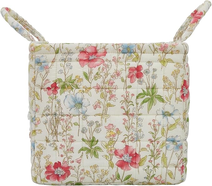 Quilted Laundry Basket with Handles, Aesthetic Collapsible Fabric Storage Basket for Clothes, Diapers & Toys - Multi-Purpose Boho Organizer Tote for Car, Home & Picnic (F)