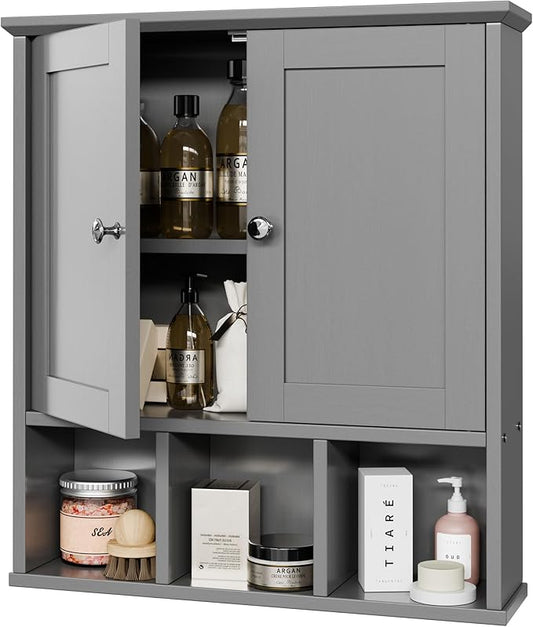DL-win Bathroom Wall Cabinet, Bathroom Cabinet Wall Mount Organizer Shelf for Toiletries, Towels & Essentials – Waterproof MDF, Space-Saving Bathroom Storage, Grey