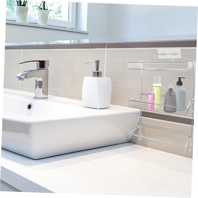 Stainless Steel Folding Storage Rack Adhesive Wall Mount Bathroom Shelves No Punch Sundry Rack