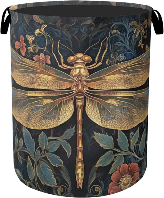 Retro Dragonfly Foldable Laundry Hamper - Waterproof Fabric Storage Basket with Handles, Clothes Hampers for Laundry,Bedroom,Dorm