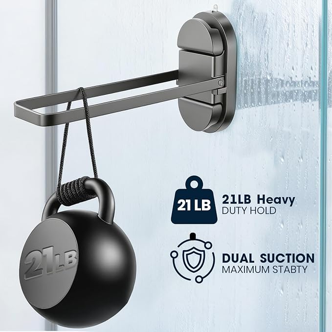 Heavy Duty Double Suction Cup Towel Bar for Bathroom - 20LB No Drill Foldable Stainless Steel Towel Rack Holder Shower Door RV Rental Kitchen Wall Mount