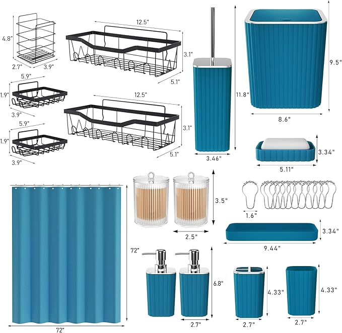 XLHOMO Bathroom Set - 28PC Gorgeous Teal Bathroom Set with Shower Curtain, Bathroom Accessory Set, Bathroom Sets with Shower Caddy